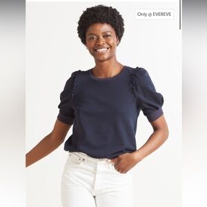 Evereve Laura Ruffle Sweatshirt Navy Size Small